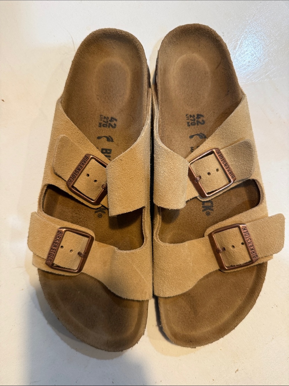 Birkenstock Arizona Sandals in Tan Suede Size 42
